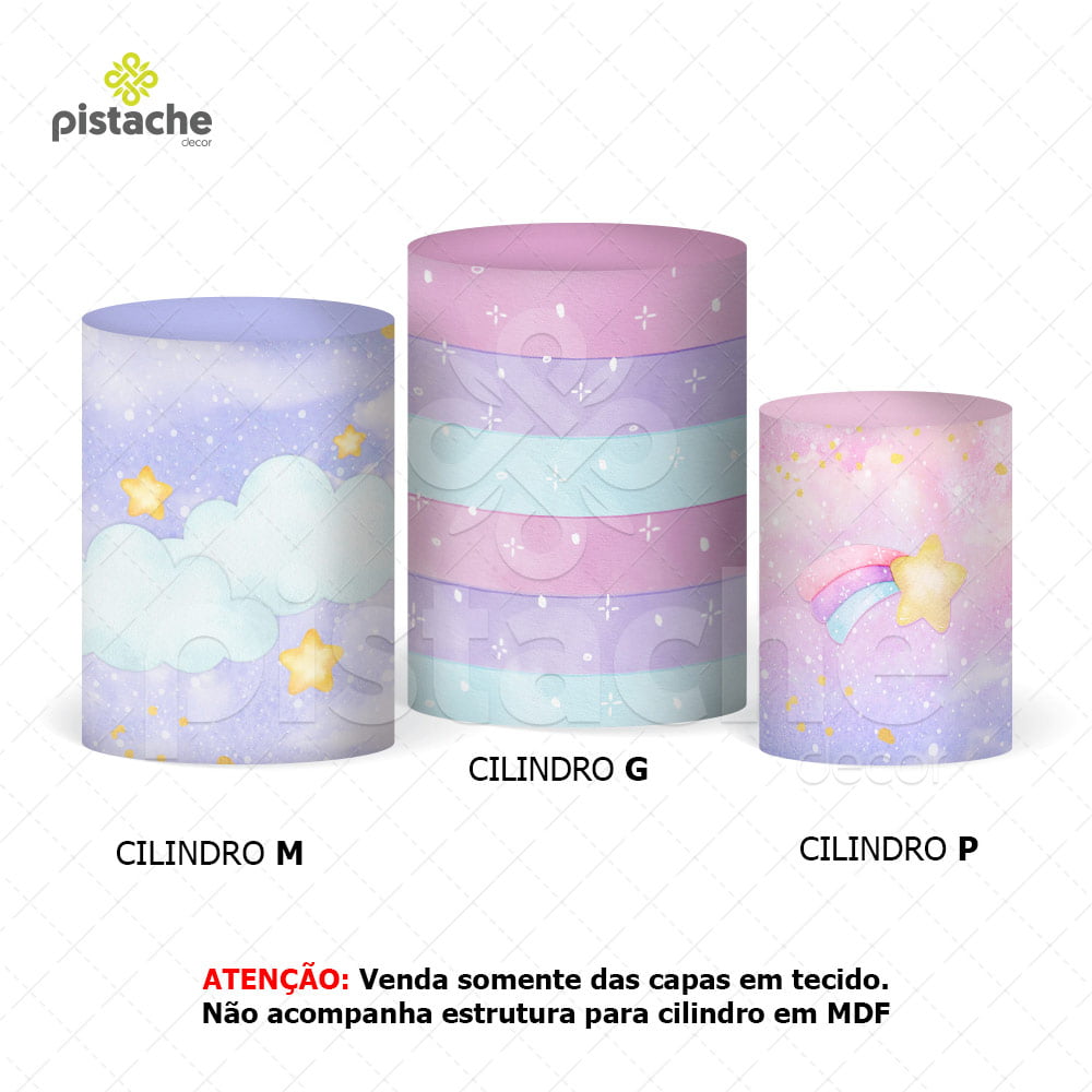 Trio Capa Cilindro Festa Arco Íris 3d Em Tecido Elástico Pistache