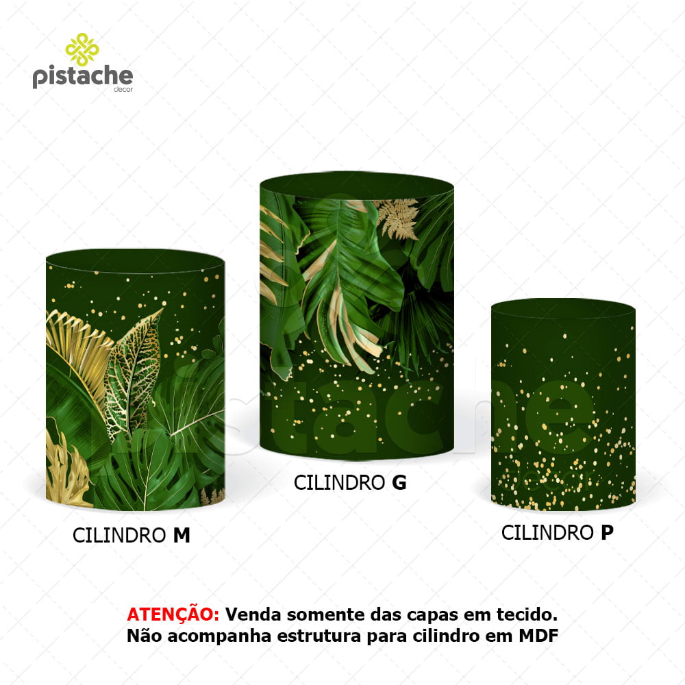 Trio Capa Cilindro Festa Folhagem 3d Em Tecido Elástico Pistache