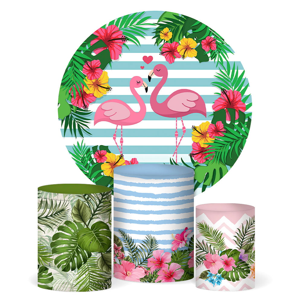 Kit Painel Redondo 3 Capas Cilindro Flamingo Em Tecido Pistache Decor