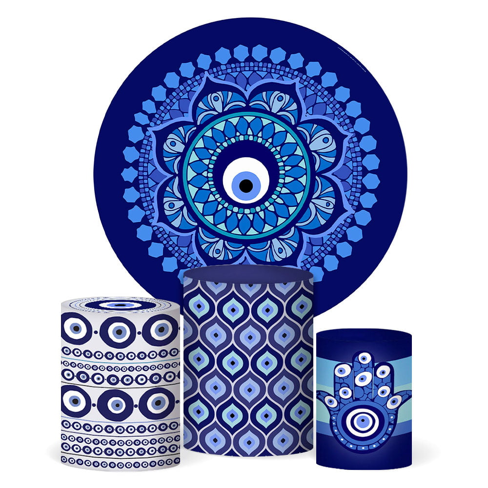 Kit Painel Redondo + 3 Capas Cilindro Olho Grego em Tecido - Pistache Decor